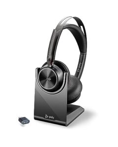 POLY Voyager Focus 2 UC Wireless Headset w/Microphone & Charge Stand - Compatible with PCs via included BT700 Bluetooth adapter or via USB cable; - Connect PC/Mac/Mobile via Bluetooth Black