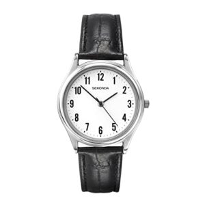 Sekonda Mens 40mm Evans Classic Three Hand Analogue Quartz Watch Alloy Case with Black Leather Strap