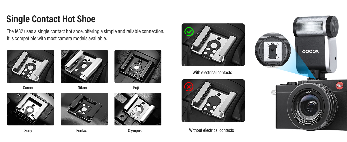 Godox iA32 Camera Flash, Auto/Manual Modes -7° to 90° Adjustment Mini Flash Mini-Flash