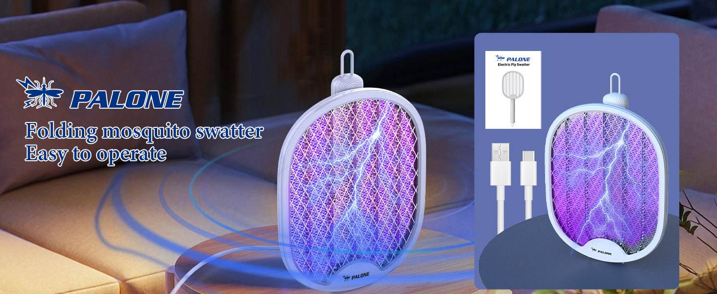 PALONE Electric Fly Swatter, Foldable Fly Killer, UV Mosquito Bug Zapper