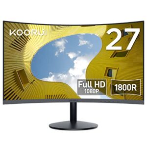 KOORUI 27-Inch Curved Computer Monitor Full HD 1080P 75Hz Gaming Monitor 1800R LED Monitor HDMI VGA