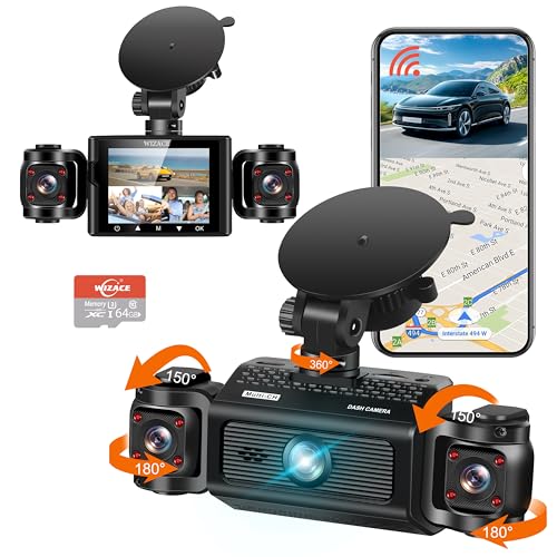 3 Channel Dash Cam WiFi FHD 2K Car Camera with 64GB Card