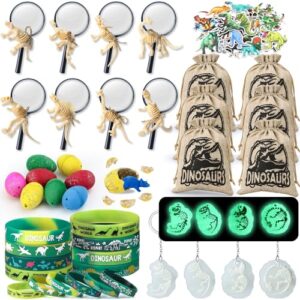 Dinosaur Party Bag Fillers for Kids Include Magnifying Glass Gift Bags Glow Keyrings Dinosaur Eggs Silicone Bracelets