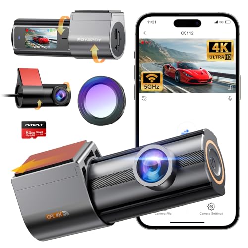 Dash Cam Front and Rear 5GHz WiFi Dashcam with CPL