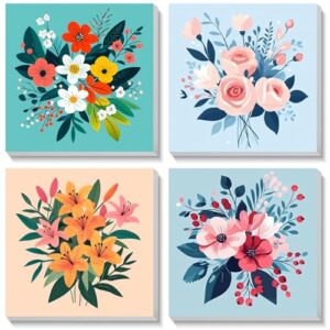 Bowetile 4 Pack Flowers Framed Paint by Numbers for Adults Children