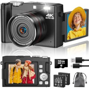 Digital Camera 4K 64MP Autofocus Vlogging Cameras with 32GB Card & Macro Function