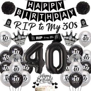 40th Birthday Decorations Black Gothic - Rip to My 30s Birthday Decor Banner Sash Number 40 Foil Balloon
