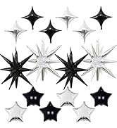 Froova Star Balloons, 22in Purple Black and Gold Explosion Star Balloons Foil 10in 4-Pointed & Pe...