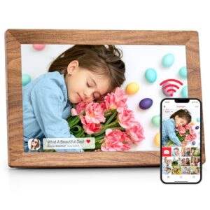 Frameo 10.1Inch Digital Photo Frame with 32GB Memory WiFi Wood Electronic Photo Frame Touch Screen