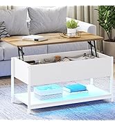 YITAHOME Coffee Table Height Adjustable Living Room Table with Hidden Storage Compartment for Living Room ...