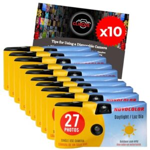 Disposable Camera Bundle with Novocolor Daylight Single Use Camera 27 Exposures and Clikoze Photography Tips Card 10 Units