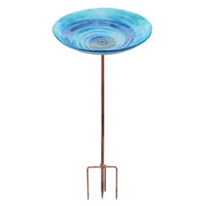 26 Inch Height Glass Bird Baths Birdfeeders with Metal Stake for Garden Lawn Yard Blue