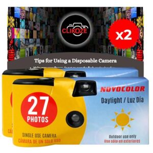 Disposable Camera Bundle with Novocolor Daylight Single Use Cameras 27 Exposures and Clikoze Photography Tips Card (2 Cameras)