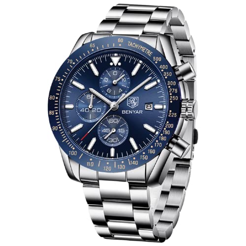 BY BENYAR Watch for Men Analog Quartz Chronograph Mens Watches 30M Waterproof Luminous Big Face Designer Dress Wrist Watches Business Work Sport Casual Fashion Watch Elegant Gift for Me