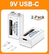ENEGON 2 Pack 9V Rechargeable Lithium Batteries, 9000mWh with 2-in-1 TYPE-C Charging Cable, High ...