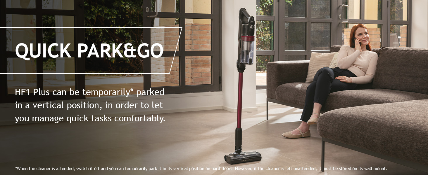 hoover vacuum cordless stick park& go vertical position easily store