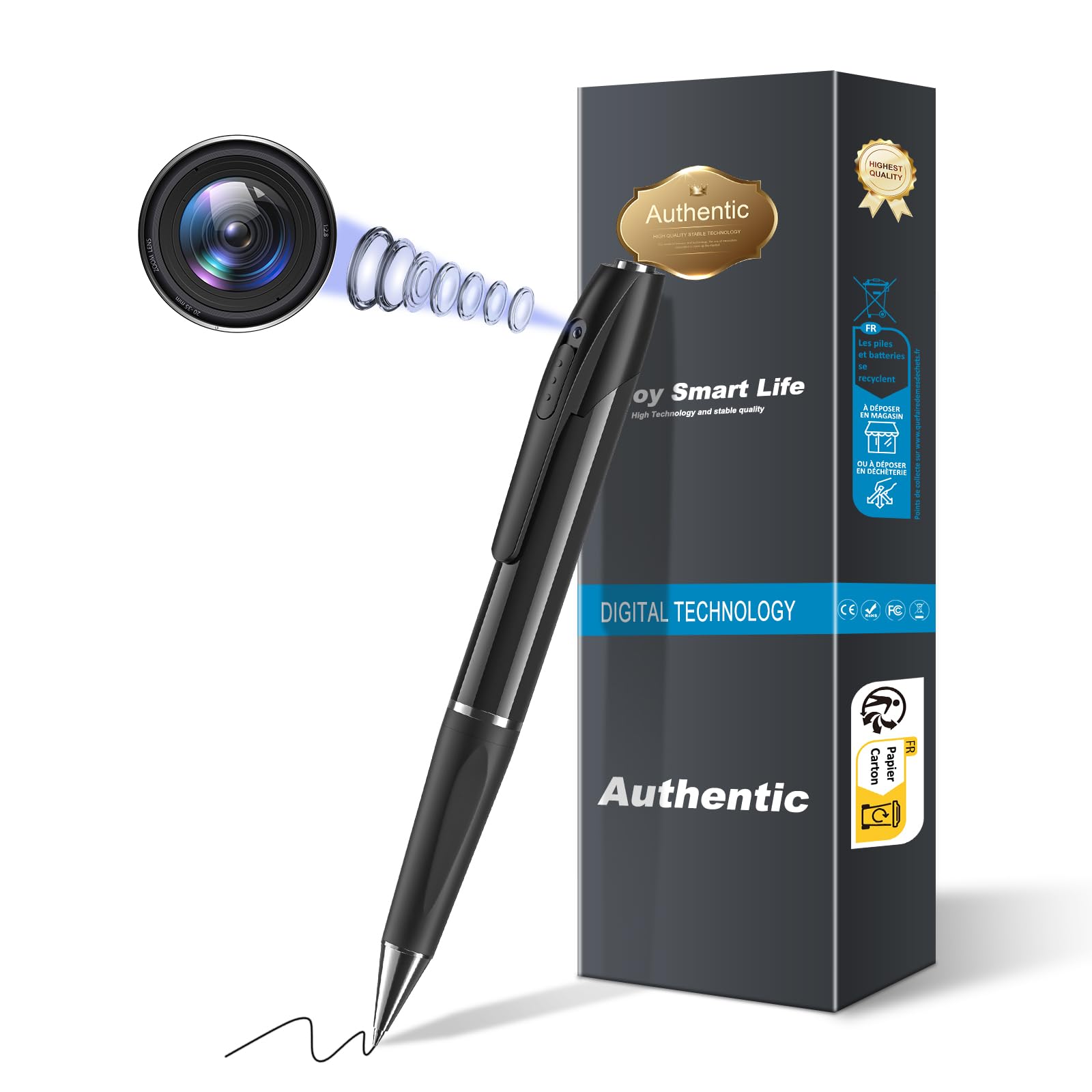 YESWE 1080P Spy Hidden Camera Pen No Wifi Indoor Home Office Security Camera Outdoor Mini Body Video Camera Small Compact Secret Camera Monitor Nanny Camera Video or Picture Taking
