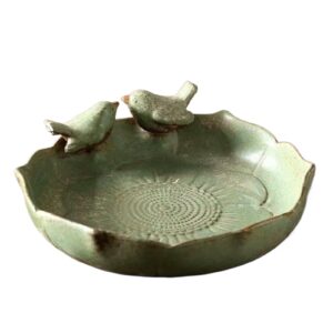 Bird Bath Ceramic Outdoor | Outside Bird Feeder | 10 Inch Multifunctional Garden Birdbath