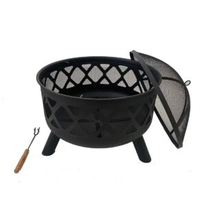 Neo Black Outdoor Heater Fire Pit Bowl Garden Patio Grate Lid Poker BBQ Charcoal Log Wood Burner Bonfire Camping
