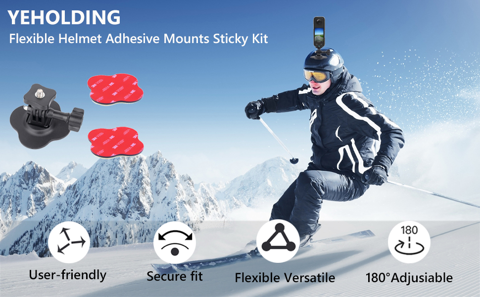 YEHOLDING Flexible Helmet Adhesive Mounts Sticky Kit for Insta360 X4