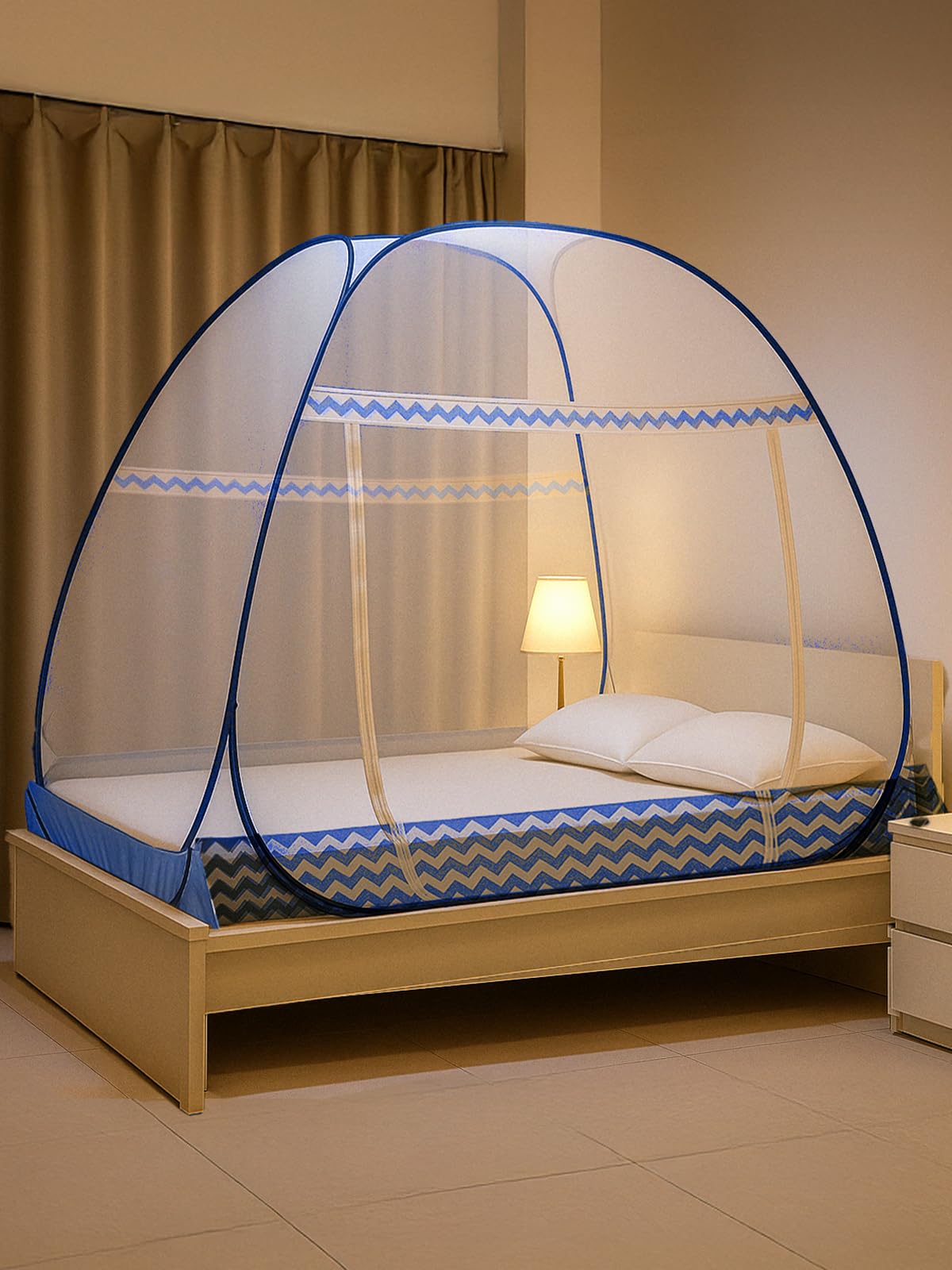 Pop Up Mosquito Net for Bed Foldable Mosquito Tent with Encrypted Mesh Portable Travel Bed Canopy for Indoor & Outdoor Camping (Blue)