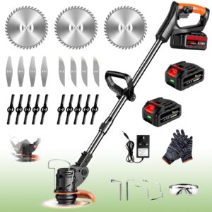 Strimmer Cordless Telescopic Lightweight Grass Trimmer Garden Strimmer Electric Cordless with 2 × 21V Lithium Battery Fast Charger and Four Kinds Spare Blades Brush Cutter for Garden Clearing Weeds