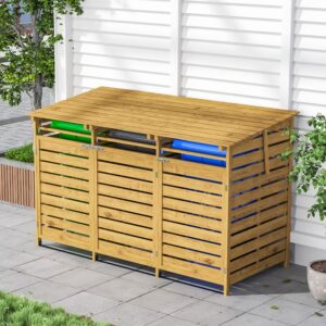 Warmiehomy Wheelie Bin Storage Triple Wheelie Bin Hideaway Outdoor 3 Bins Shed Wooden Wheel Bins Storage Garden Large Garbage Store 191cm x 86cm x 122cm