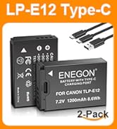 ENEGON LP-E12 Battery (1200mAh 2-Pack) and LCD Charger Kit Compatible with Canon Rebel SL1, Power...