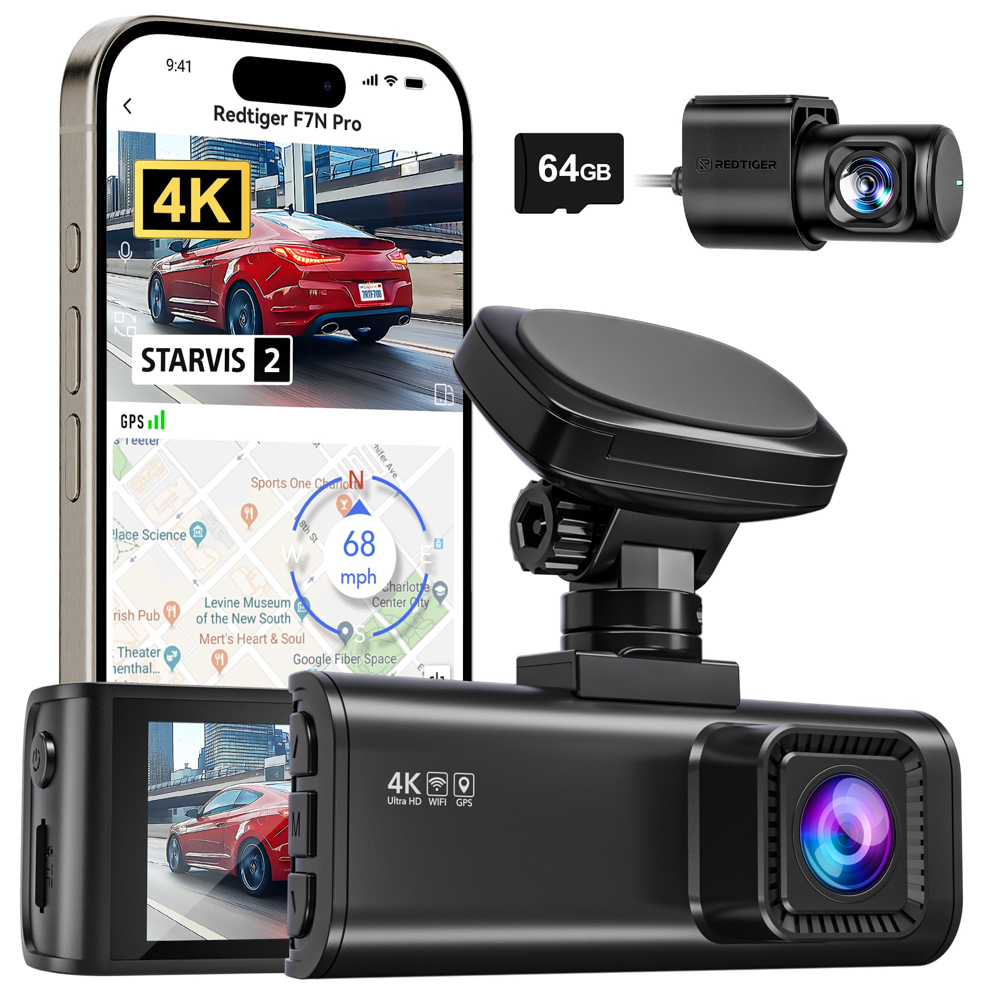 REDTIGER 4K Dash Cam Front and Rear