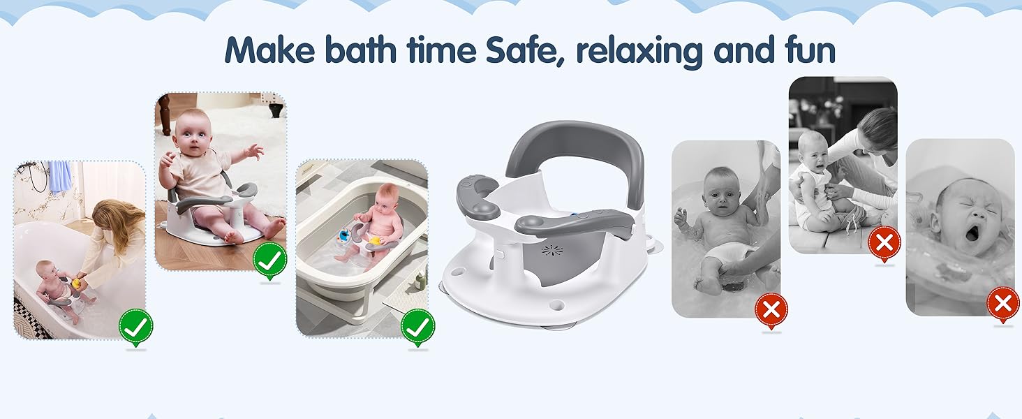 the built-in thermometer sticker ensures the water temperature is just right for your little one.