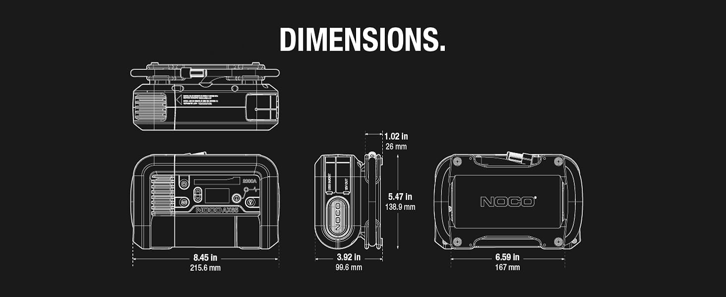 dimensions of the battery booster tire inflator 8.45 x 3.92 x 6.59 inches weighing 7 pounds