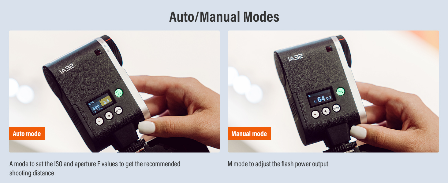 Godox iA32 Camera Flash, Auto/Manual Modes -7° to 90° Adjustment Mini Flash Mini-Flash