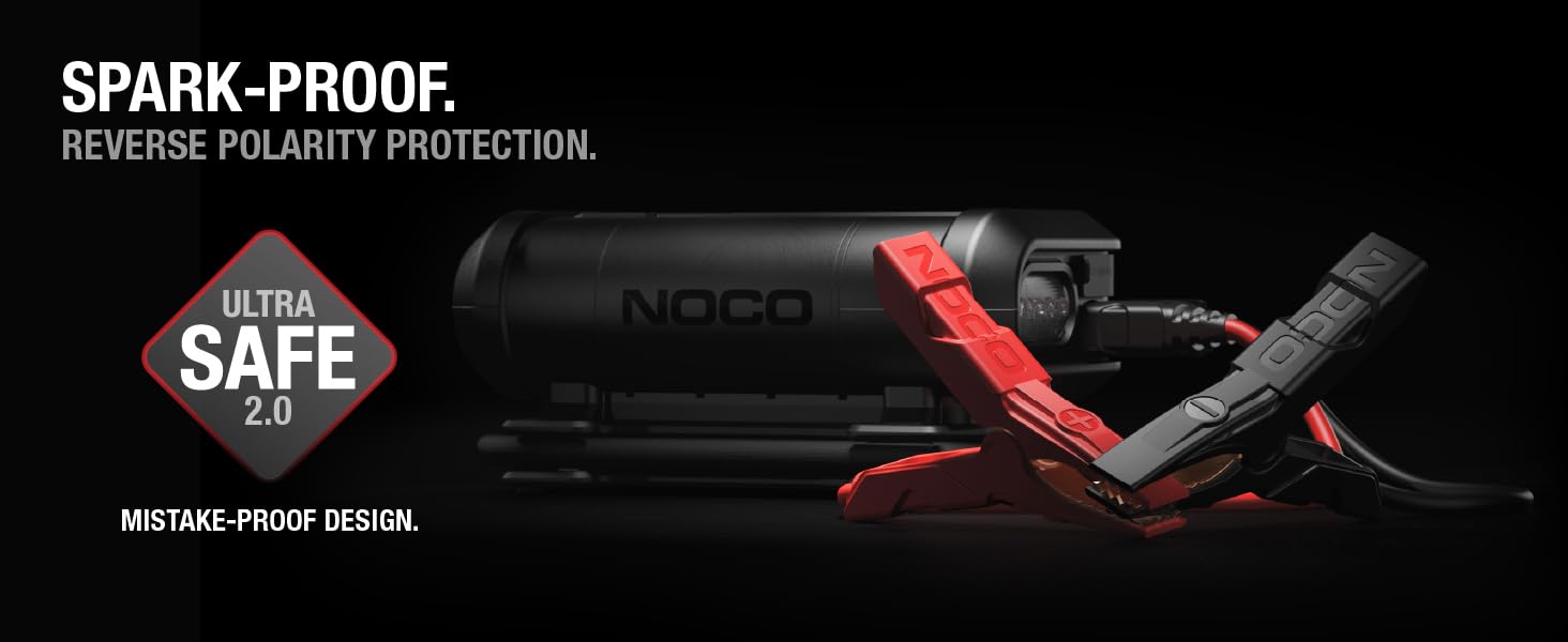 ultrasafe jump starter with spark-proof and reverse polarity protection for a mistake-proof design