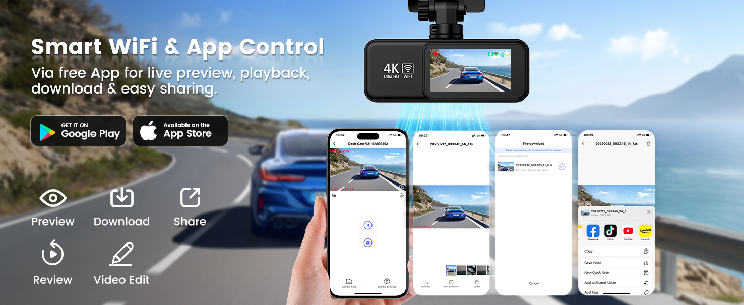 dash cam front and rear wireless