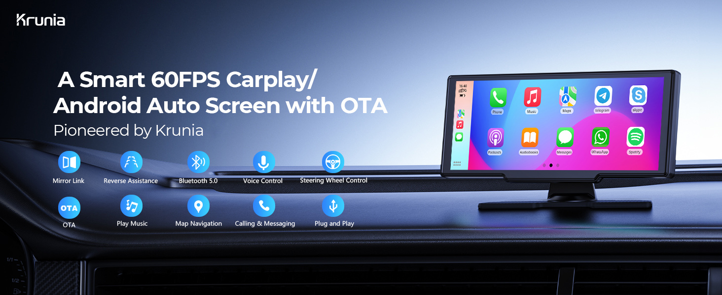 A Smart 60FPS Carplay Android Auto Screen with OTA