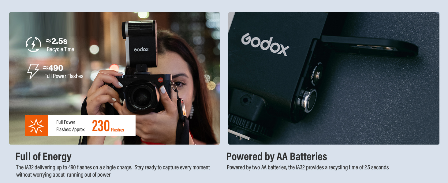 Godox iA32 Camera Flash, Auto/Manual Modes -7° to 90° Adjustment Mini Flash Mini-Flash