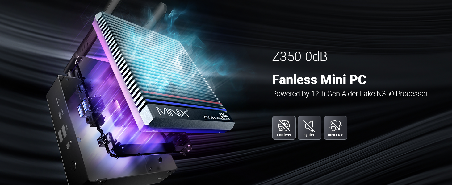 MINIX Fanless Mini PC Windows 11 Pro NEO Z350-0dB 16GB DDR4 512GB