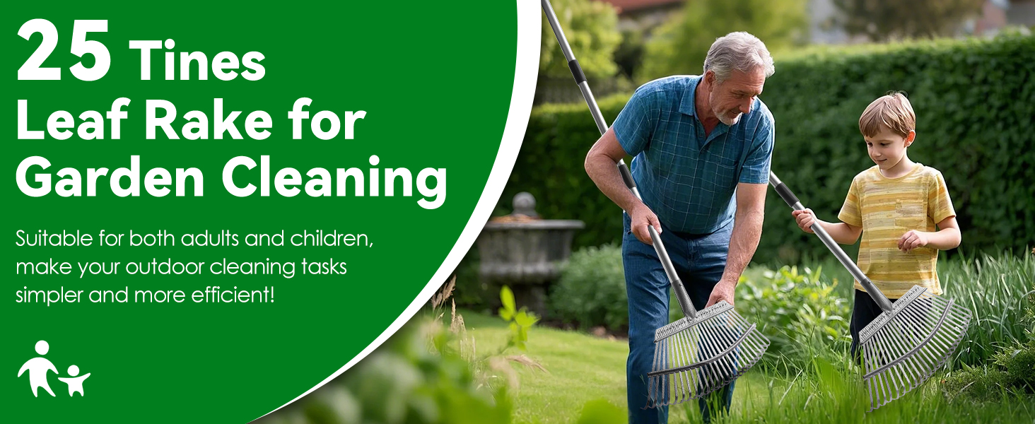 25 Tines Leaf Rake for Garden Cleaning