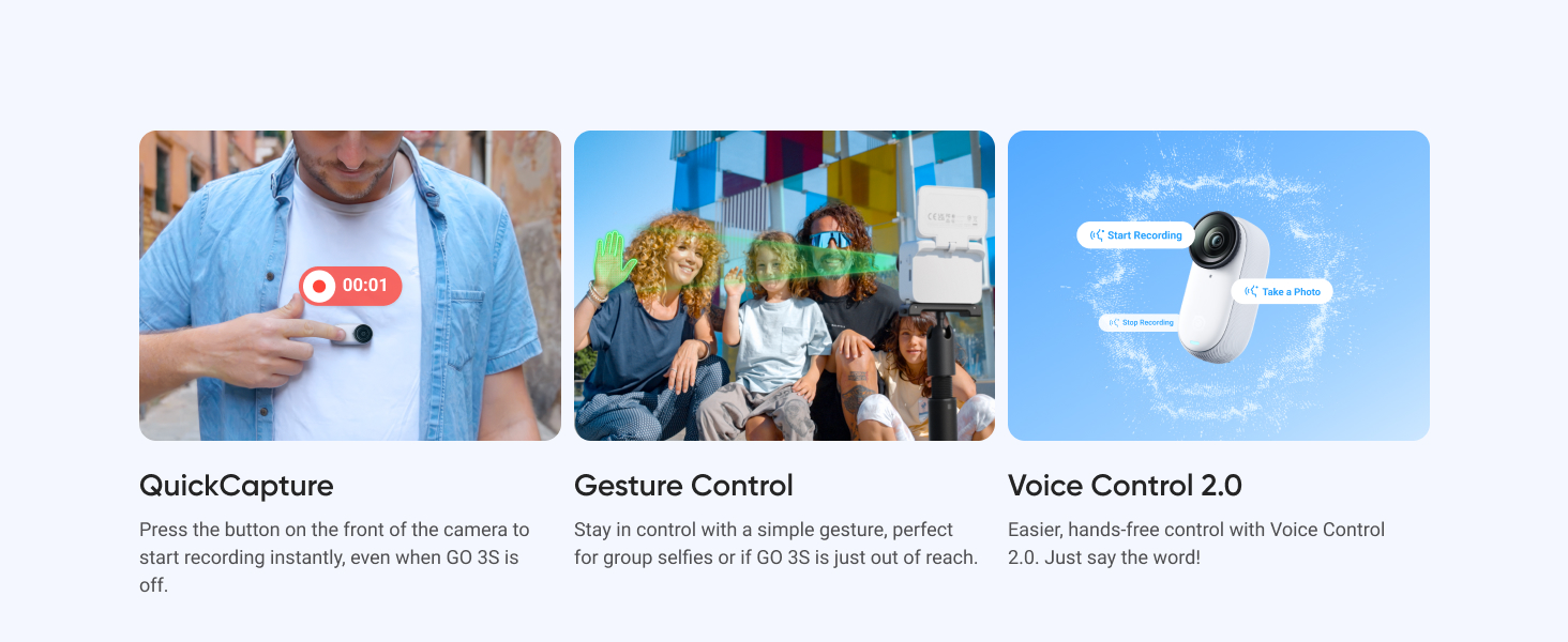 Easy to shoot quick capture gesture control and voice control