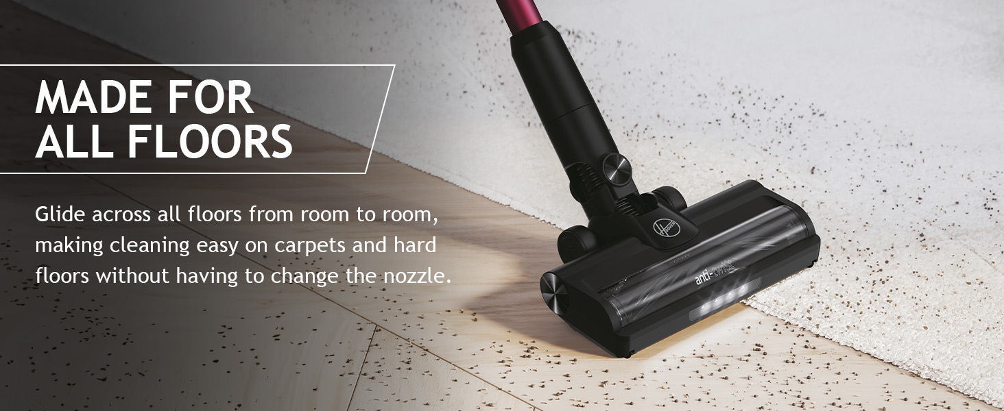 hoover vacuum cordless stick all floor nozzle carpets hard floors clean dust and dirt