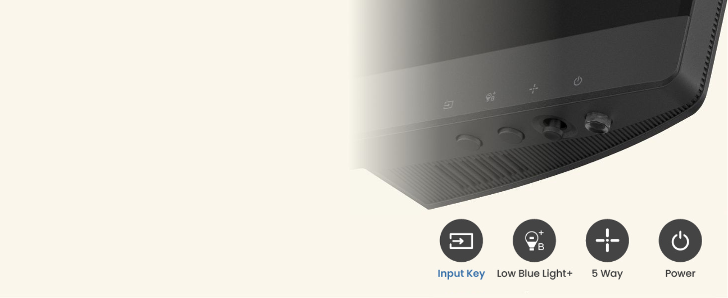 benq gw2490e buttons with 5-way controller and input hotkey for switching between activities