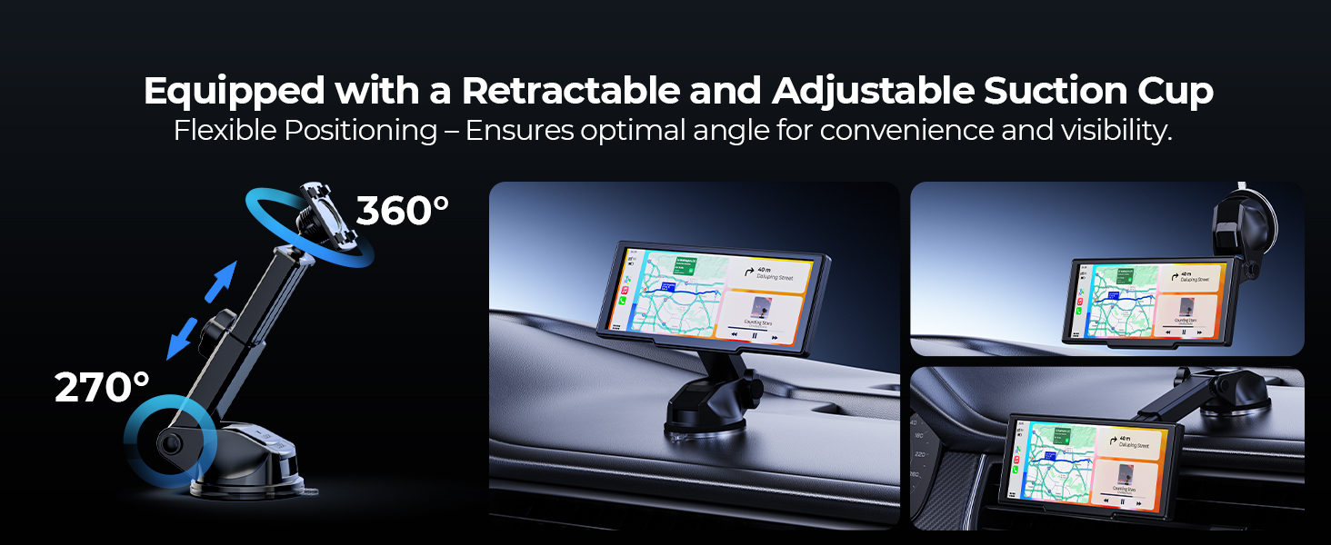 car play screen for car Equipped with a Retractable and Adjustable Suction Cup