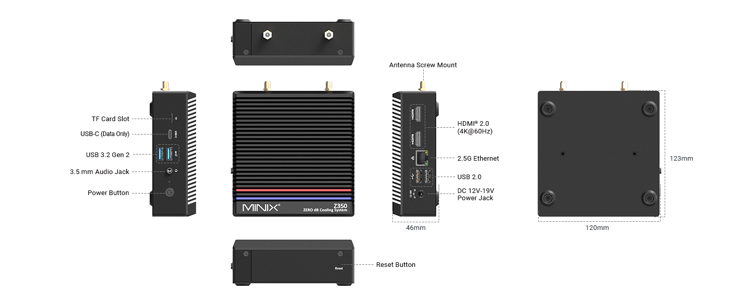MINIX Fanless Mini PC Windows 11 Pro NEO Z350-0dB 16GB DDR4 512GB