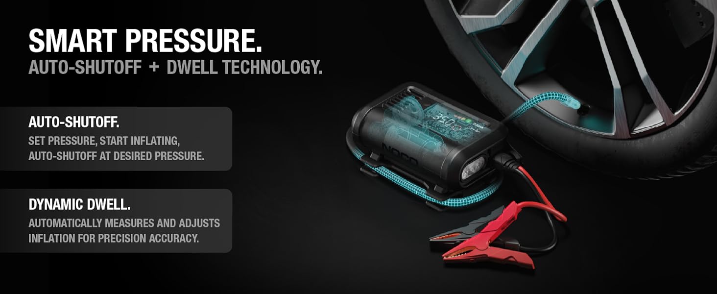 portable tire inflator with auto-shutoff and dwell technology for precision tire pressure accuracy