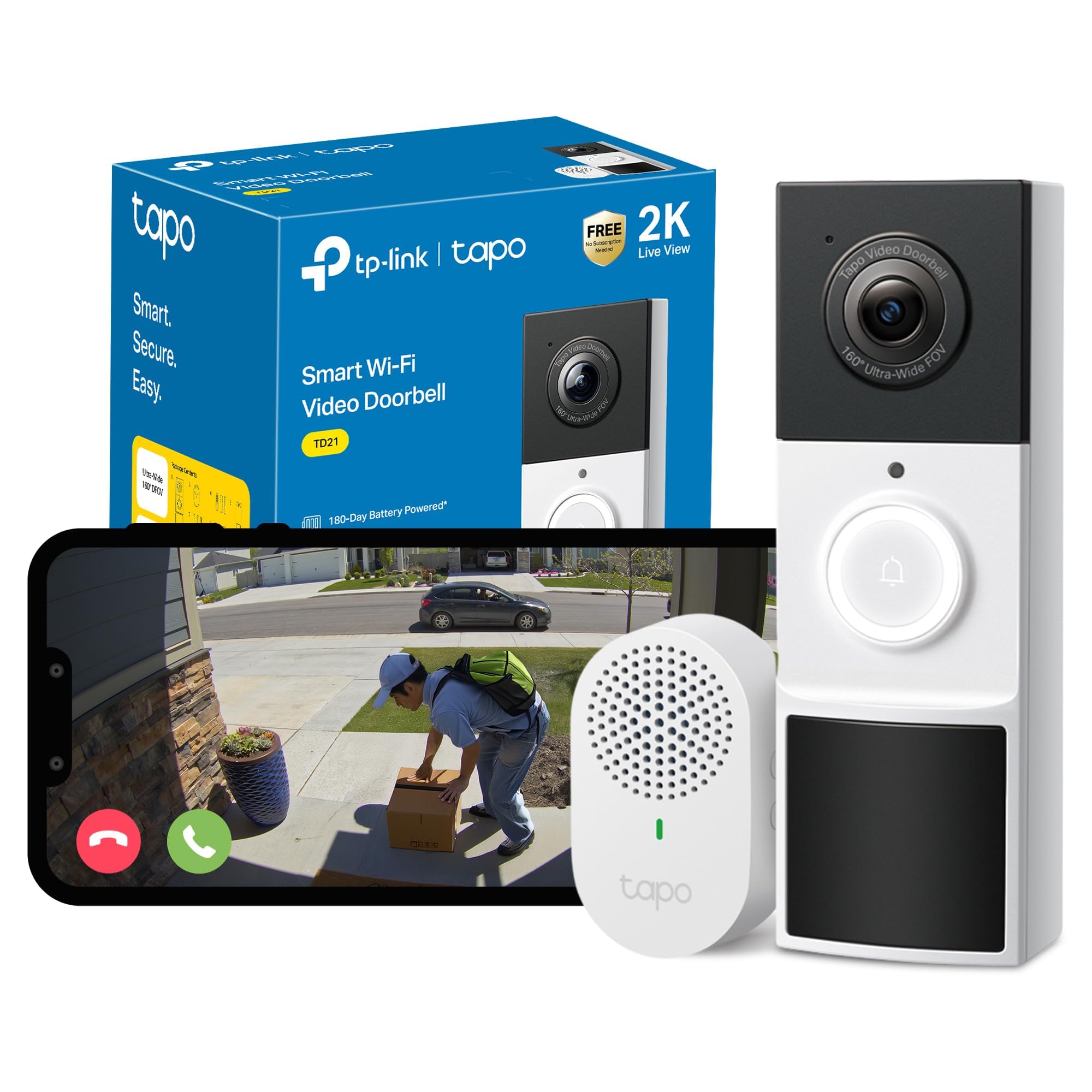 Tapo TD21 Battery Video Doorbell Wireless 2K 3MP Ultra-Clear Doorbell Camera