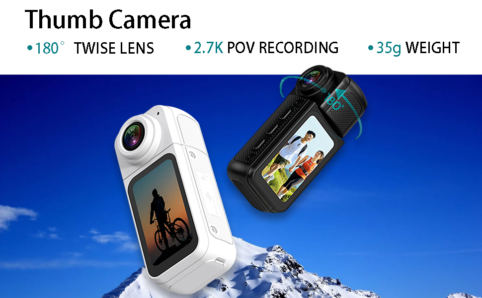 Text reads '350mAh Li-ion Battery' and '60min'. Compact camera device shown from two angles - front view showing lens and side view with technical specifications.