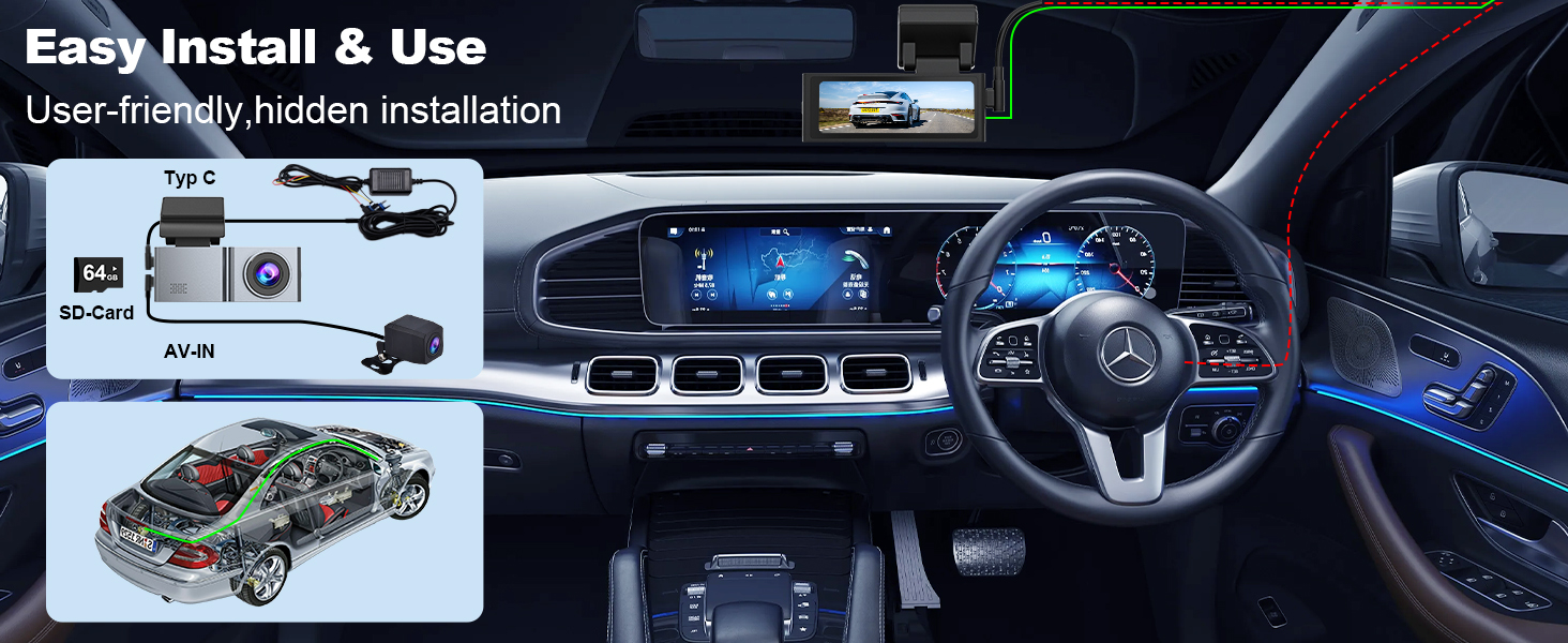 bluetooth dash cam front and rear camera wireless