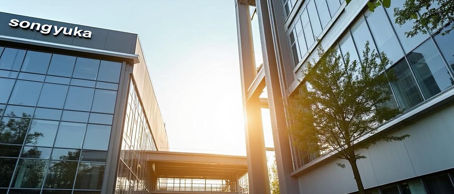 Modern glass and steel building exterior shots at different times of day, showing architectural details with sunlight effects.