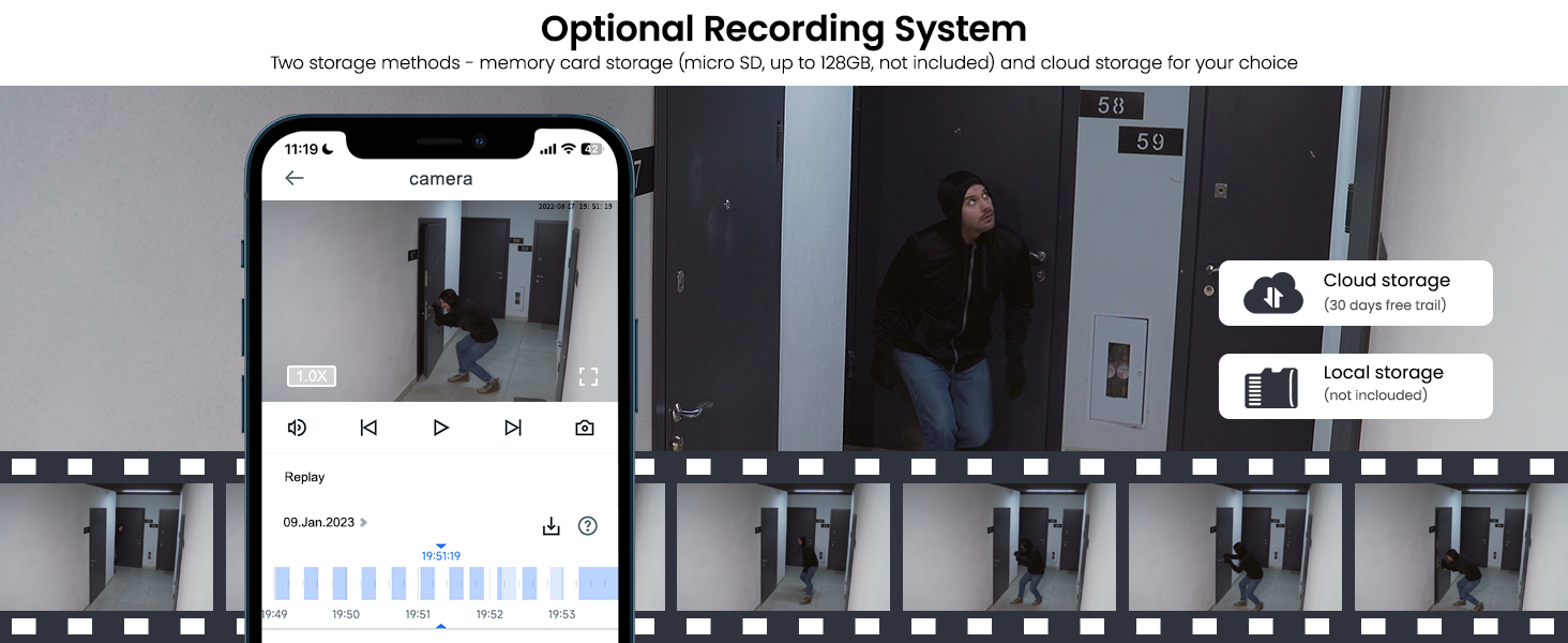 a screenshot of a man in a room with a cell phone and a camera.