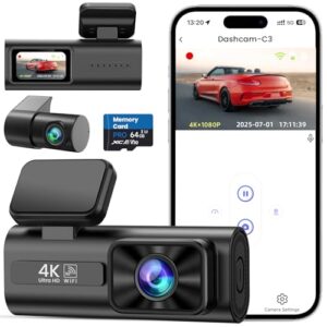 TINAZEOK Dash Cam Front and Rear 4K+1080P